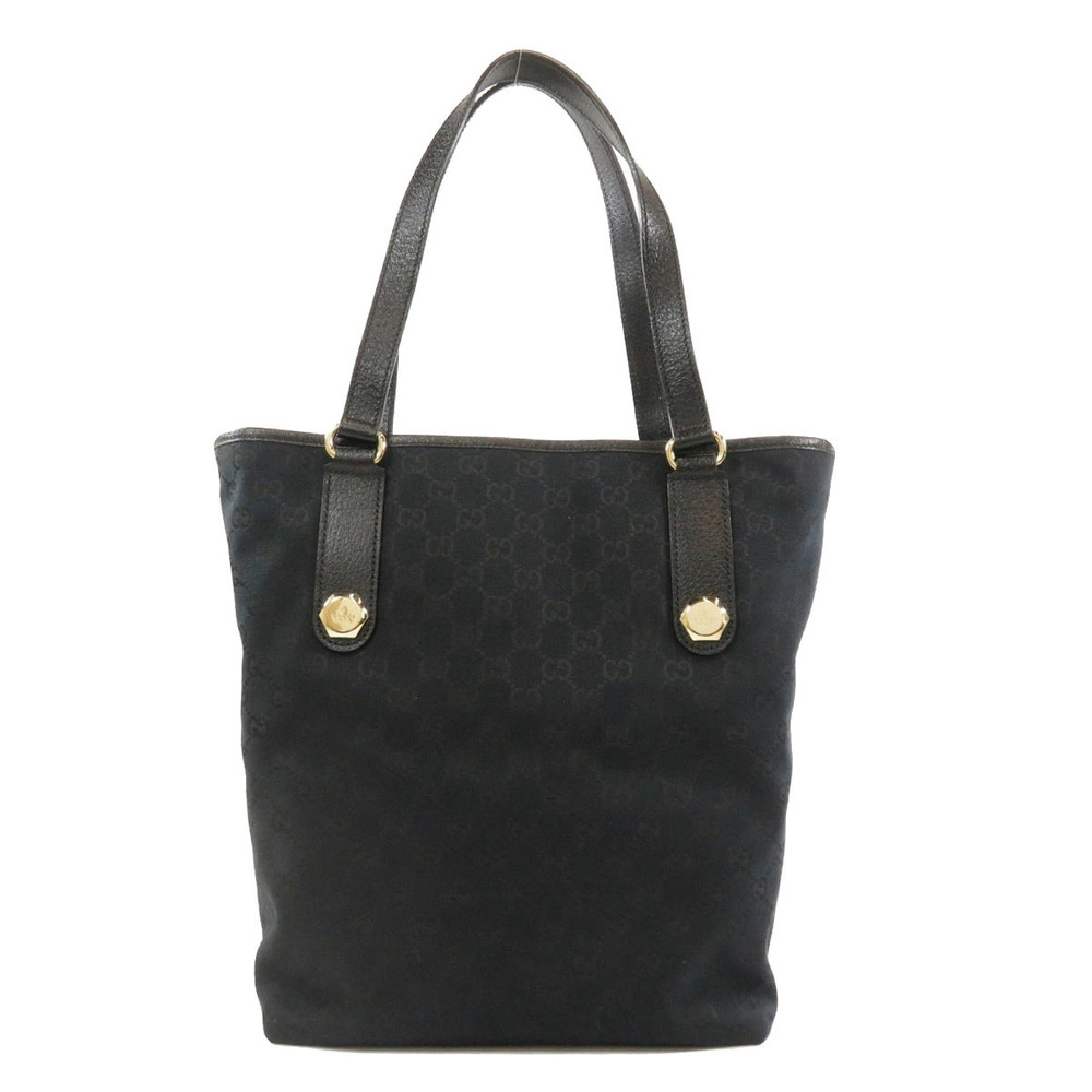 Gucci stud leather Charmy bag Black GG canvas tote straps